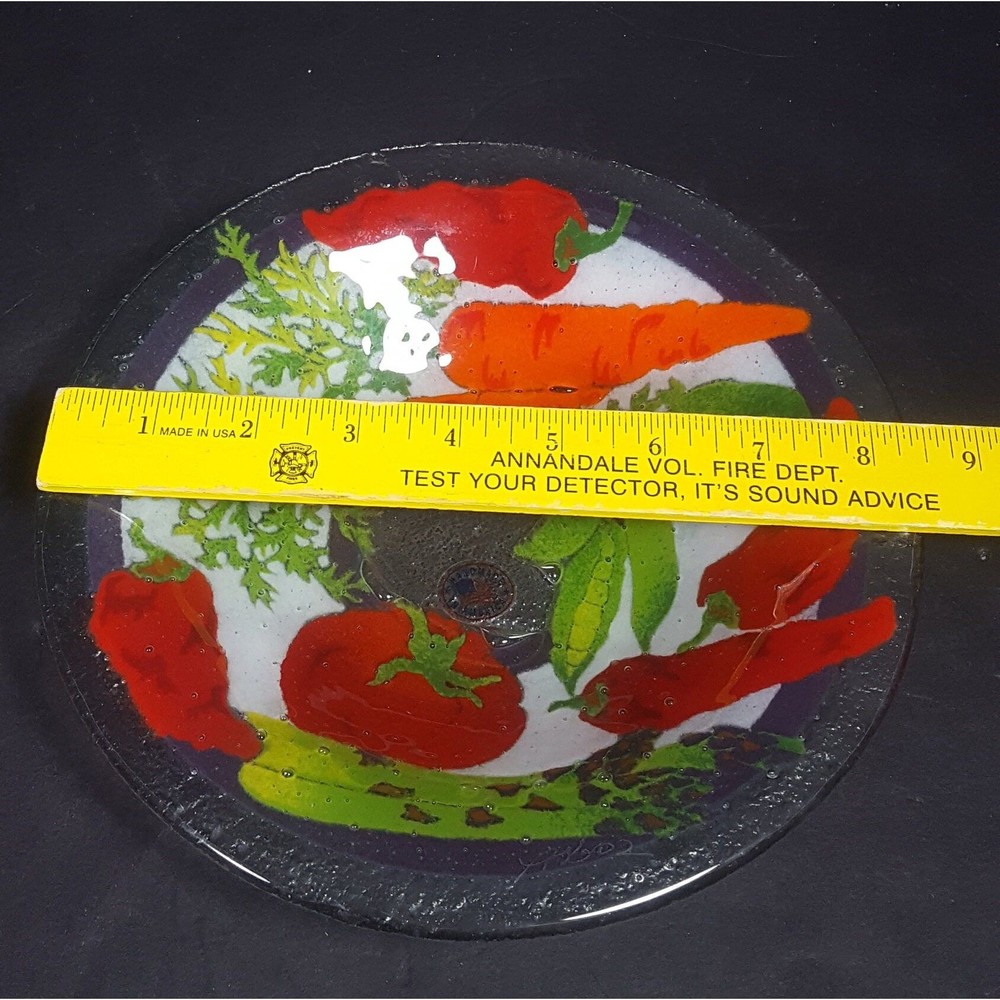 Fused Glass bowl vegetable theme vegetarian gift Peggy Karr fused glass bowl - Picture 2 of 10